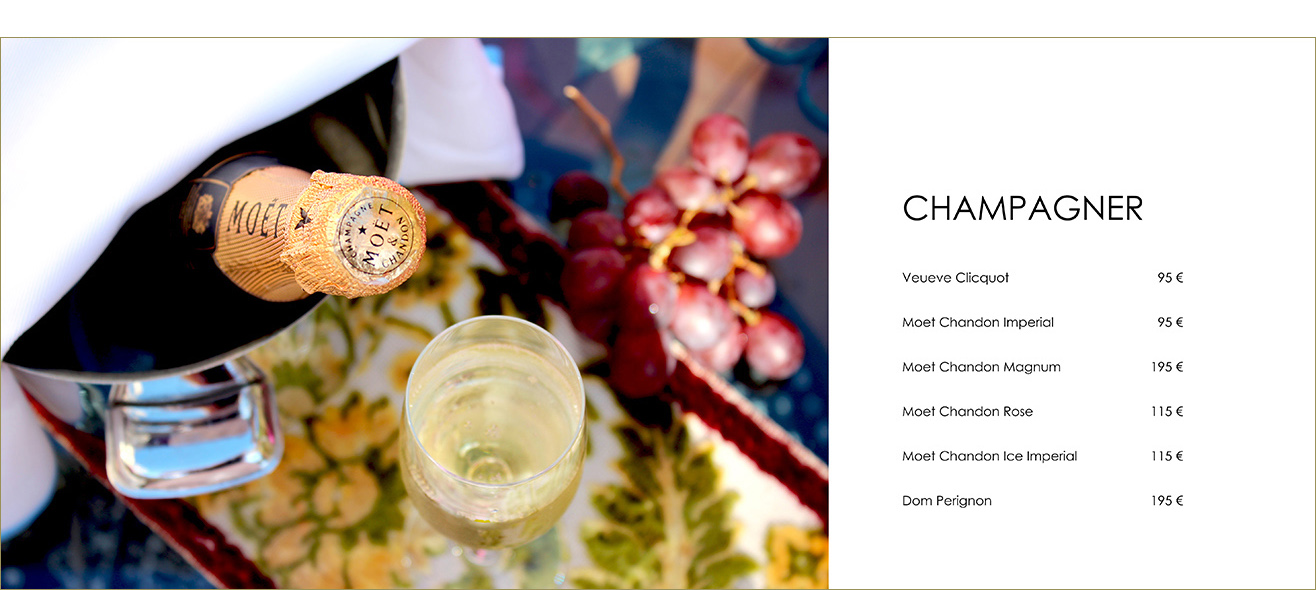 Orient Lounge champagne menu spread